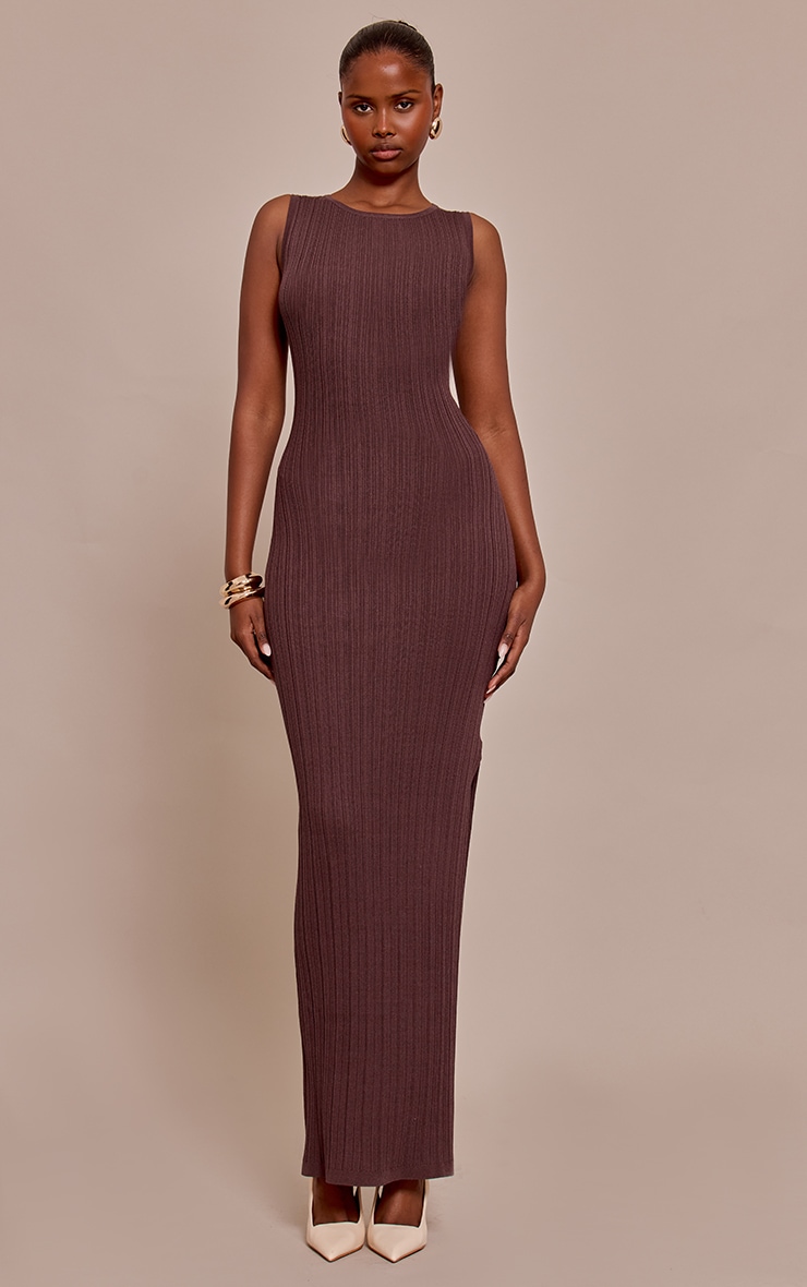 Chocolate Fine Knit Sleeveless Maxi Dress image 1