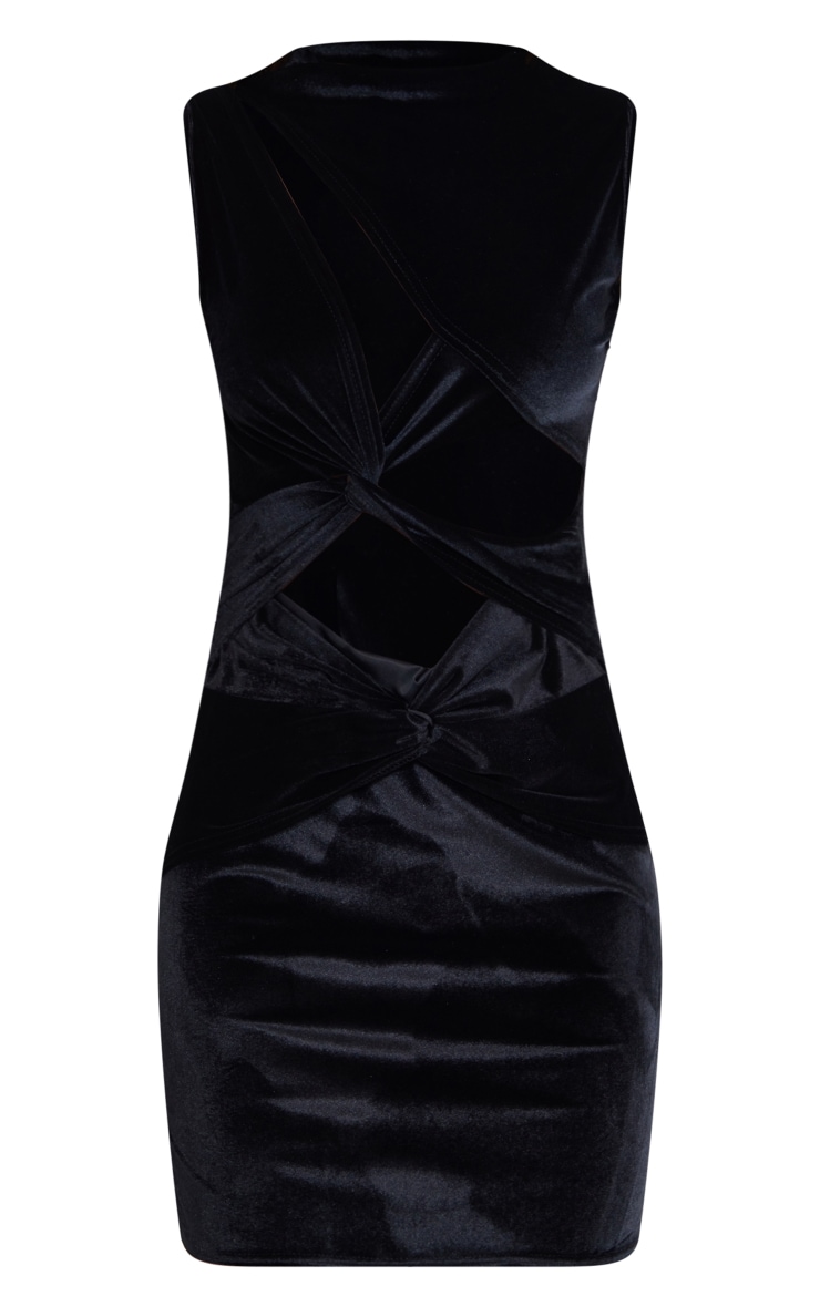 Black Velvet High Neck Multi Cut Out Bodycon Dress Dresses PLT KSA