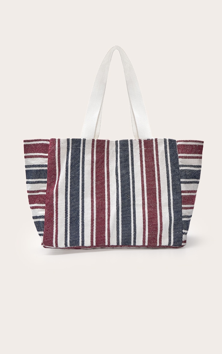 Navy and Burgundy Striped Beach Bag image 3