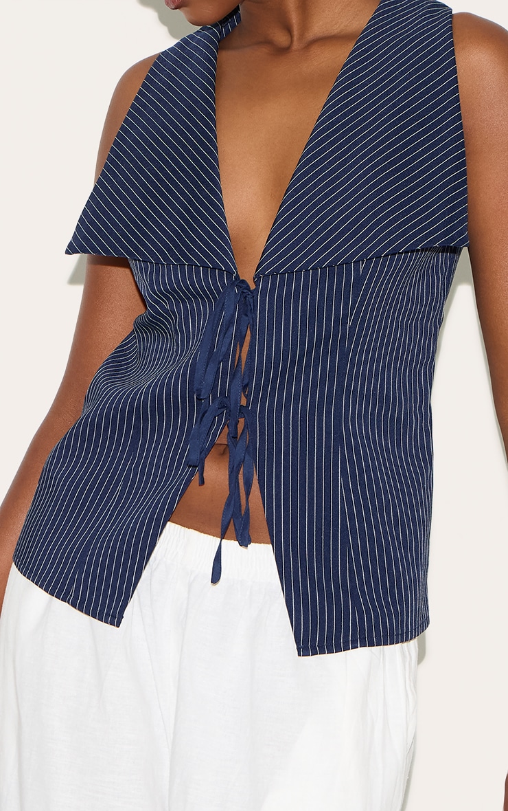 Indigo Blue Striped Cotton Waistcoat | Tops | PLT