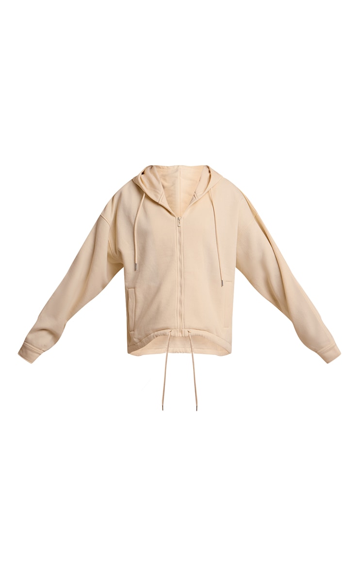 Cream Oversized Zip Up Toggle Waist Hoodie image 5
