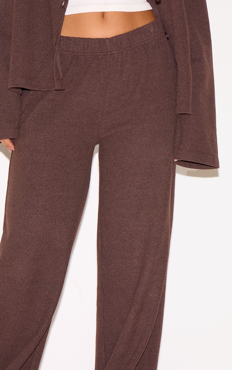 Brown Heavy Brushed Rib Slouchy Wide Leg Pants image 4