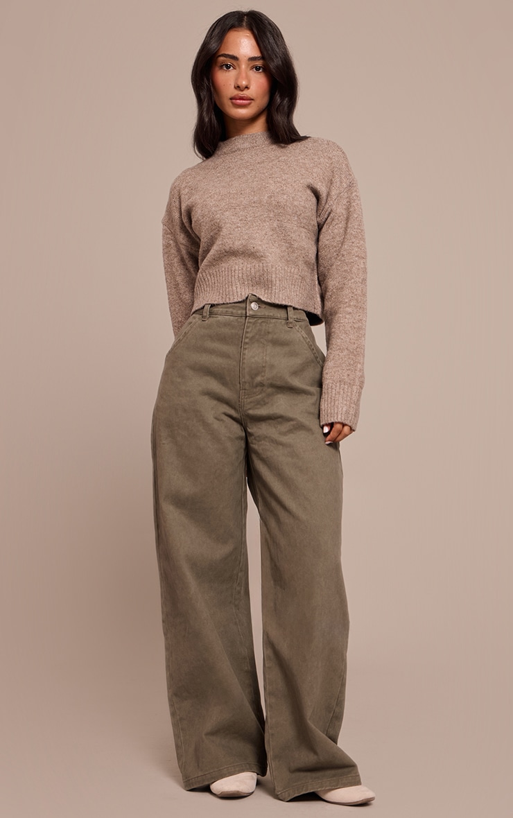 Petite Taupe Knit High Neck Crop Sweater image 3
