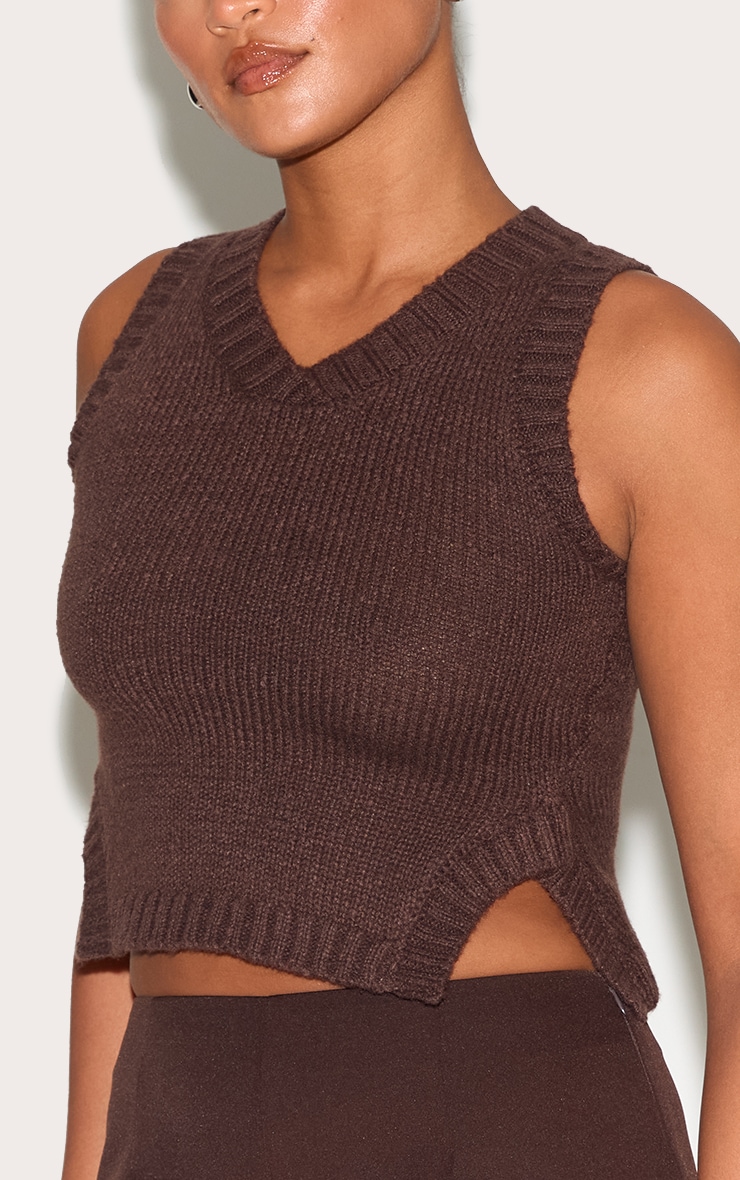 Deep Chocolate Knitted Ribbed Detail Vest image 4