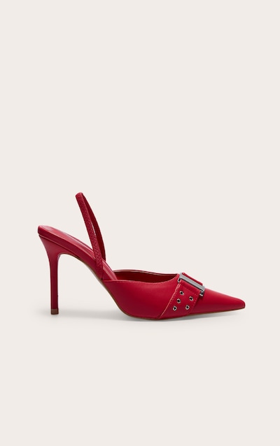 Escarpins en PU rouge à bout pointu détail boucle et à talon mi-haut