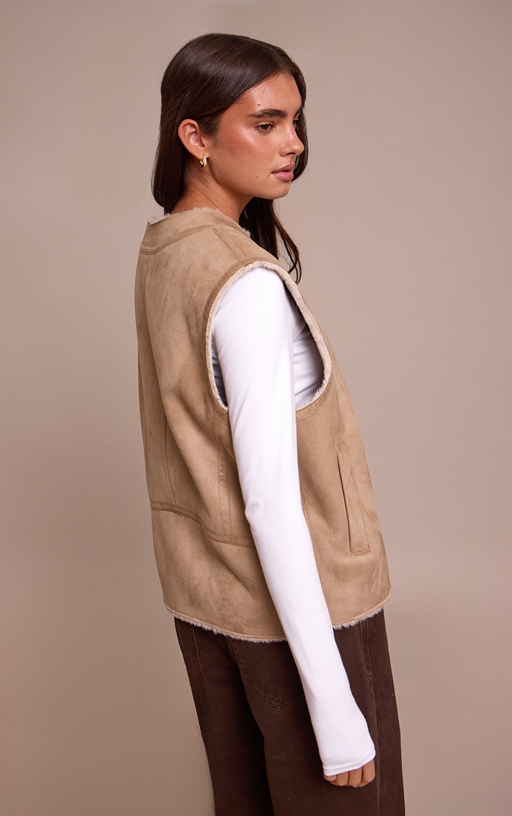 Beige Borg Lining Faux Suede Vest image 2