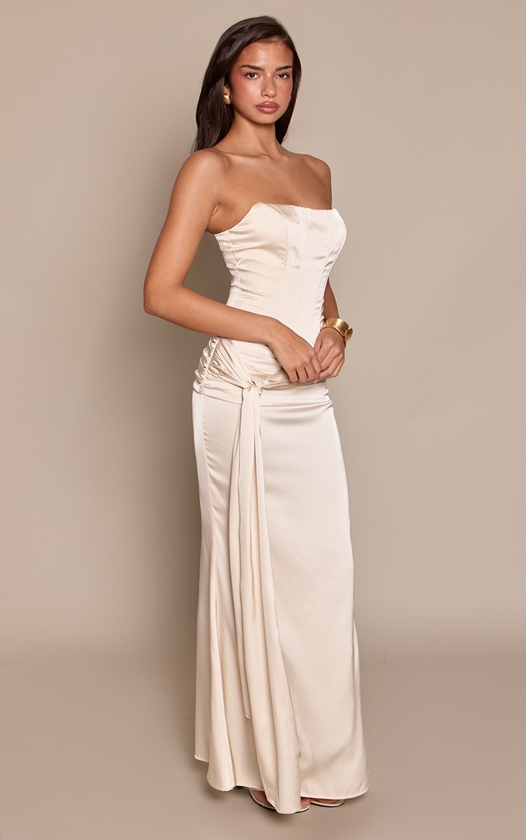 Cream Satin Knot Drape Maxi Skirt image 2