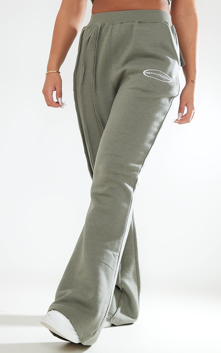 Khaki Exposed Seam Detail Flared Joggers image 2