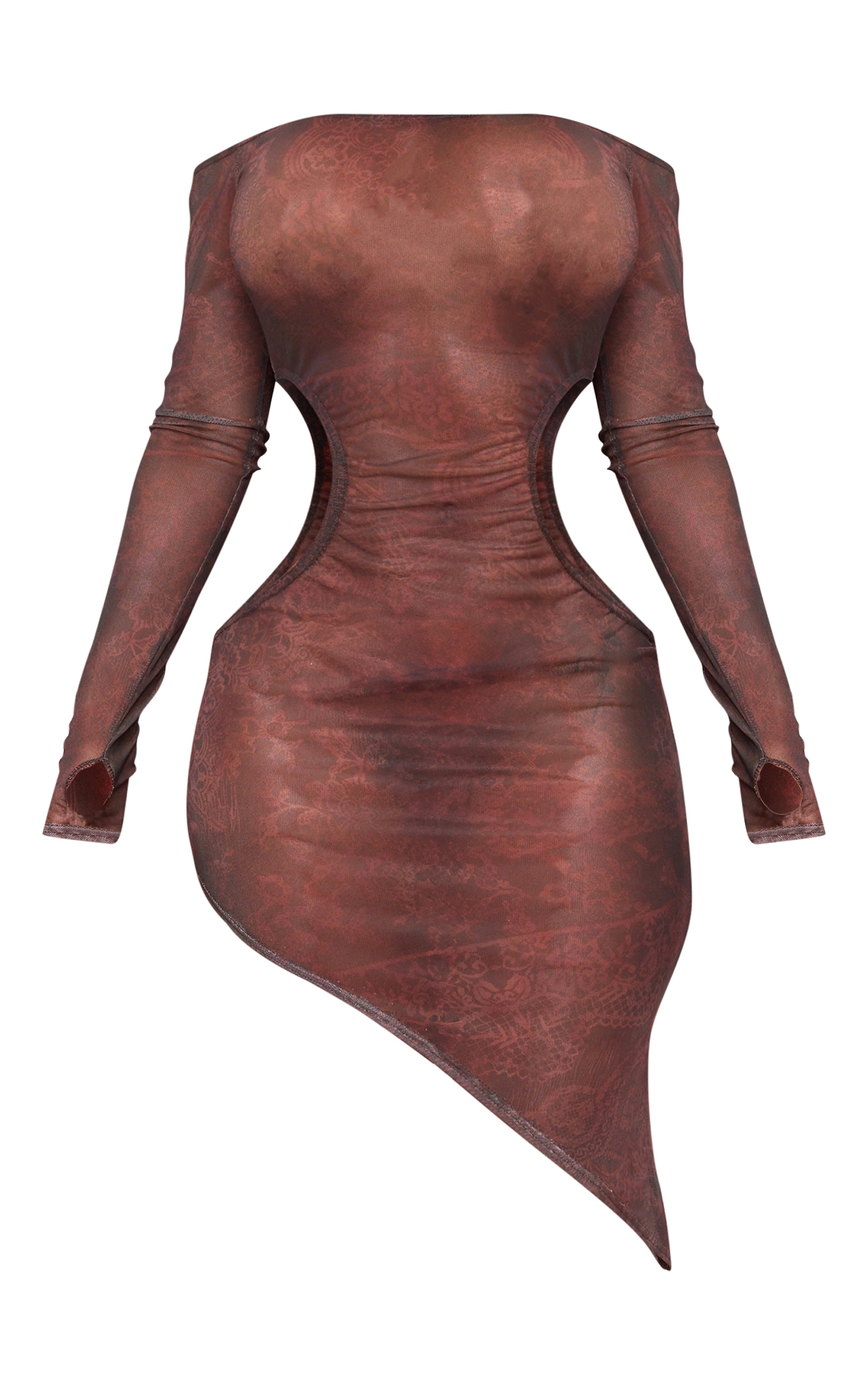 Shape Brown Printed Cut Out Asymmetric Hem Mini Dress image 5