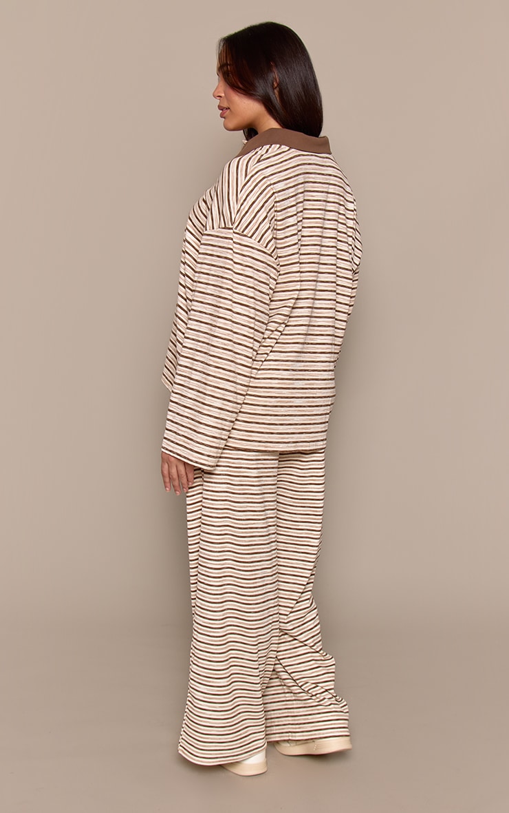 Plus Light Brown Soft Rib Striped  Low Rise Straight Leg Pants image 3