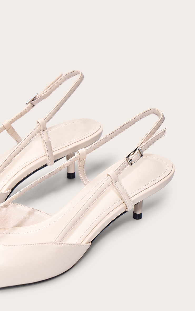 Cream PU Kitten Heel Sling Back Courts image 5