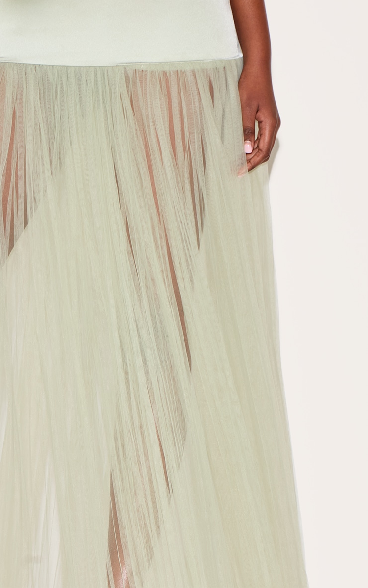 Sage Green Scoop Neck Drop Waist Maxi Dress image 4