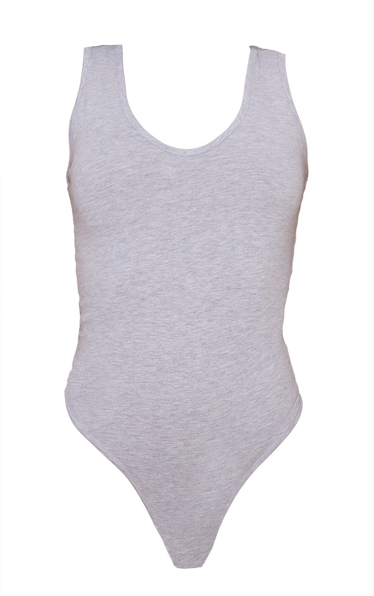 Basic Jersey Grey Marl Plunge Neck Thong Bodysuit image 5