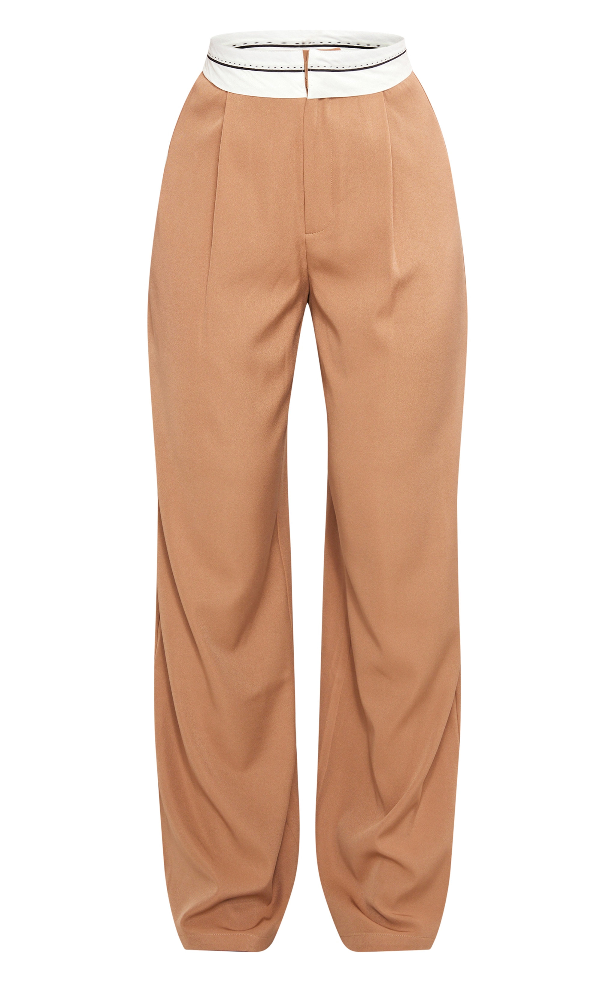 Taupe Fold Over Waistband Tailored Trousers image 5