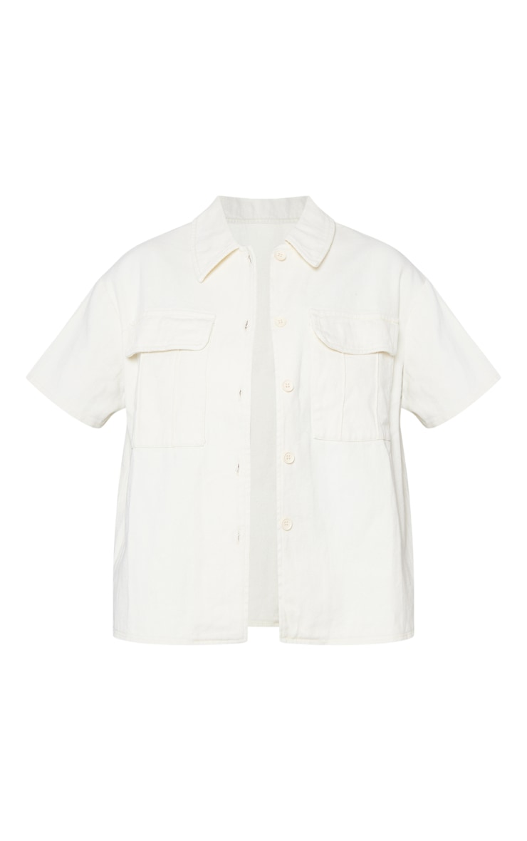 Ecru Cargo Pocket Short Sleeve Denim Shirt image 5