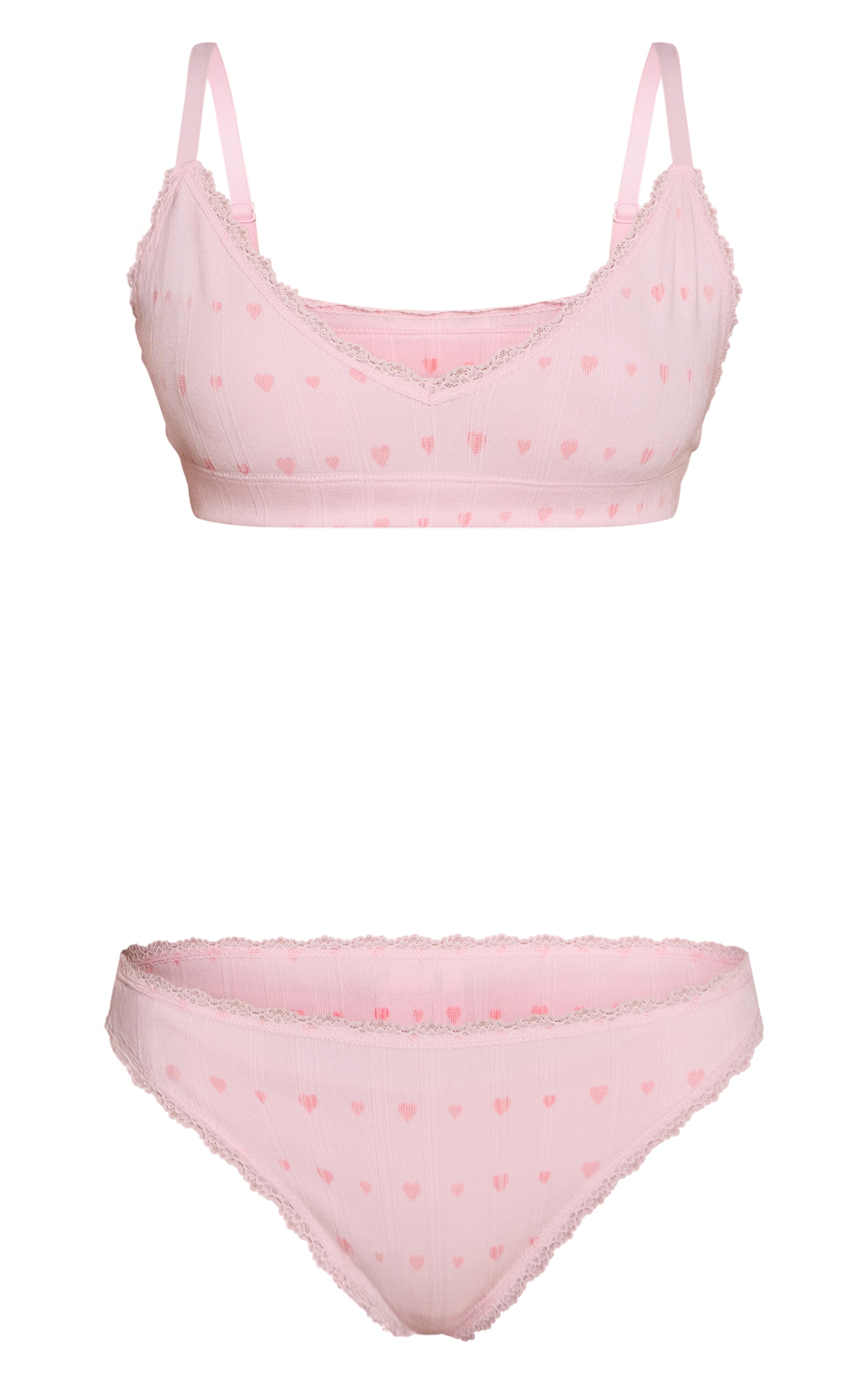 Pink Heart Pointelle Lace Trim Bralet and Brazillian Set  image 5
