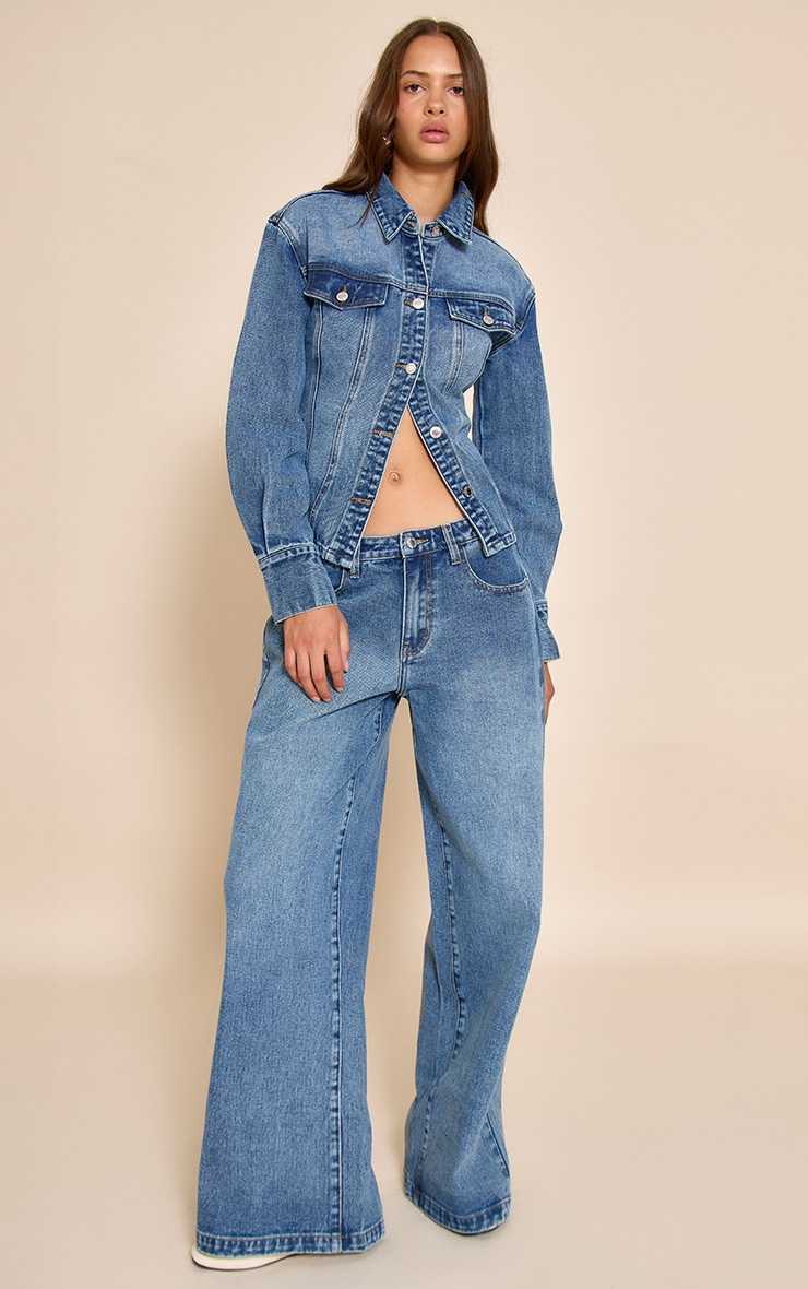 Mid Blue Wash Mid Waist Wide Leg Jeans image 2