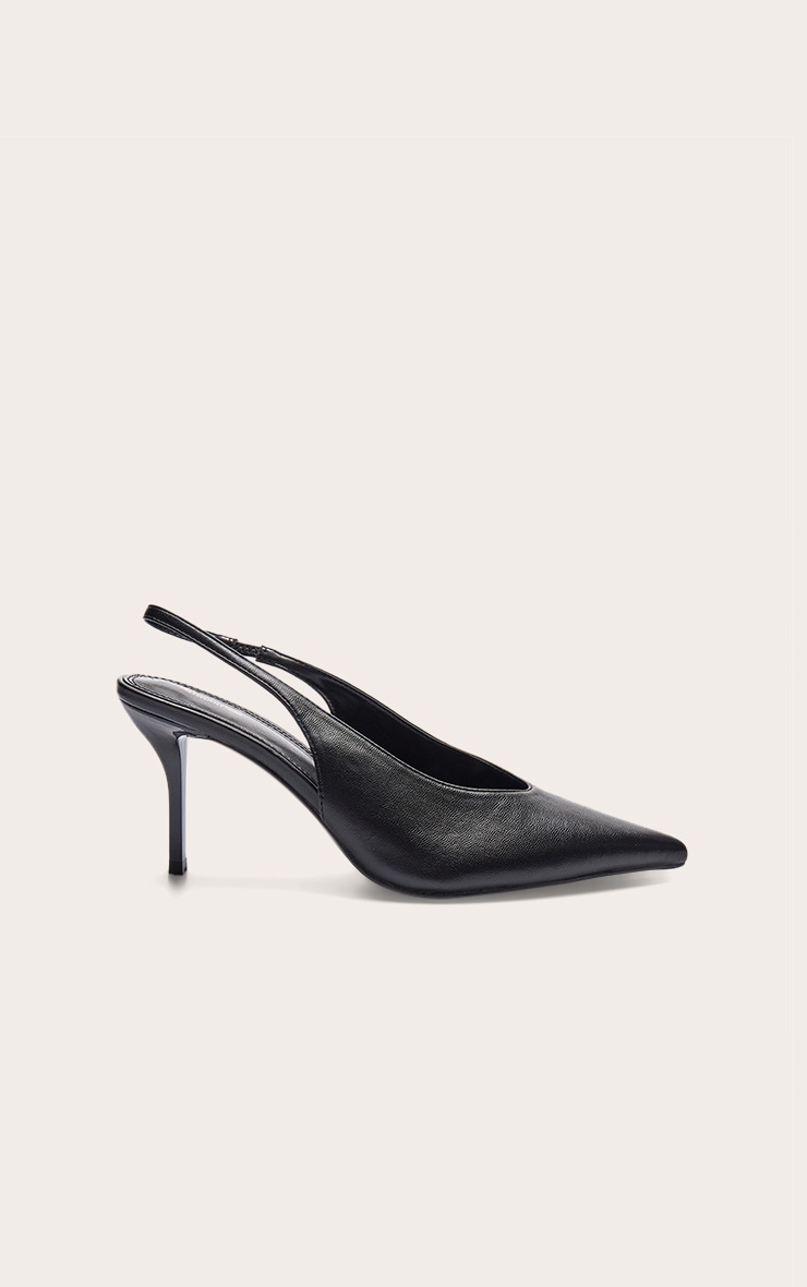 Black Pu Pointed Toe Slingback Heels image 2