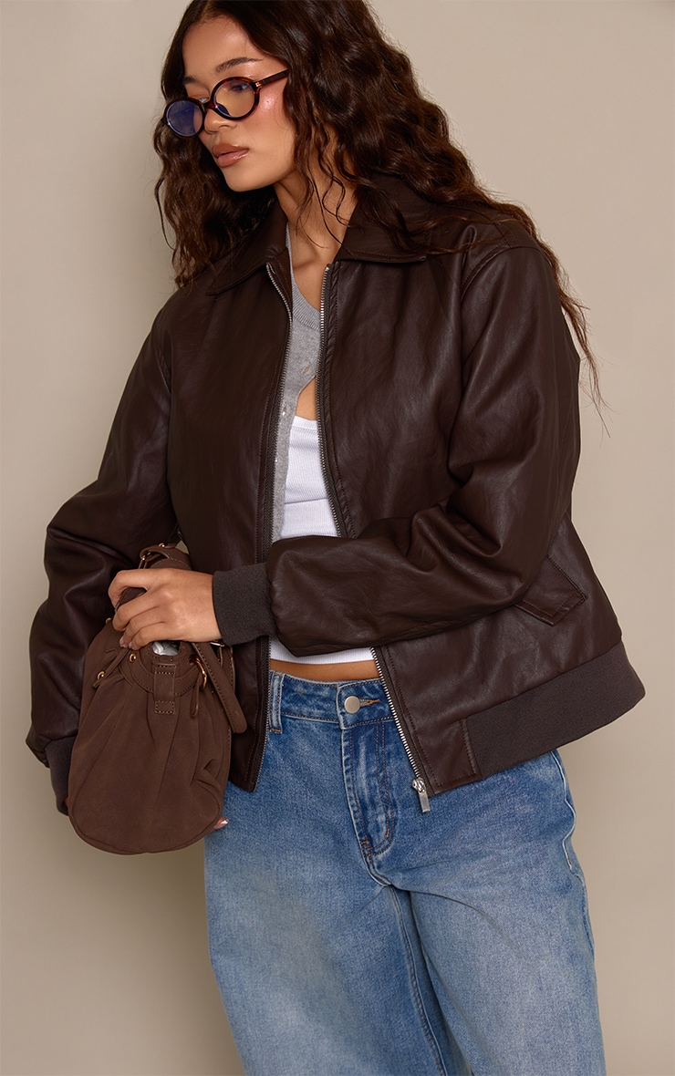 Dark Chocolate Faux Leather Bomber Jacket