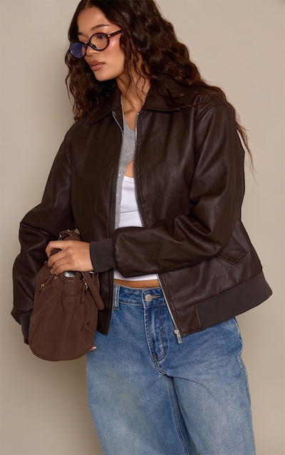Dark Chocolate Faux Leather Bomber Jacket