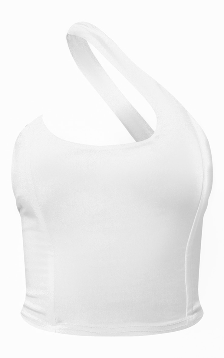 White Stretch Woven One Shoulder Asymmetric Bust Corset image 1