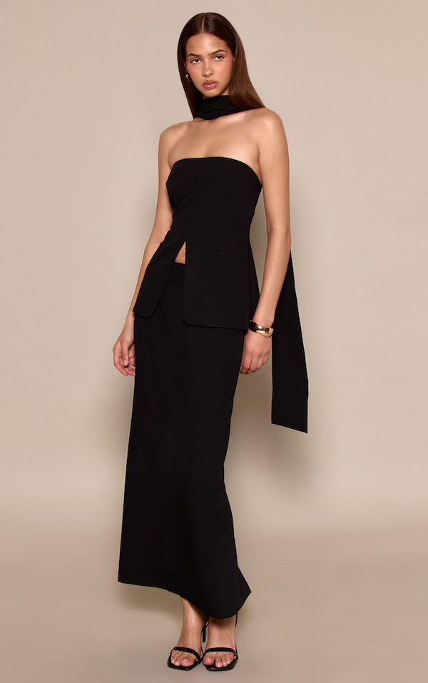 Black Tailored Maxi Skirt