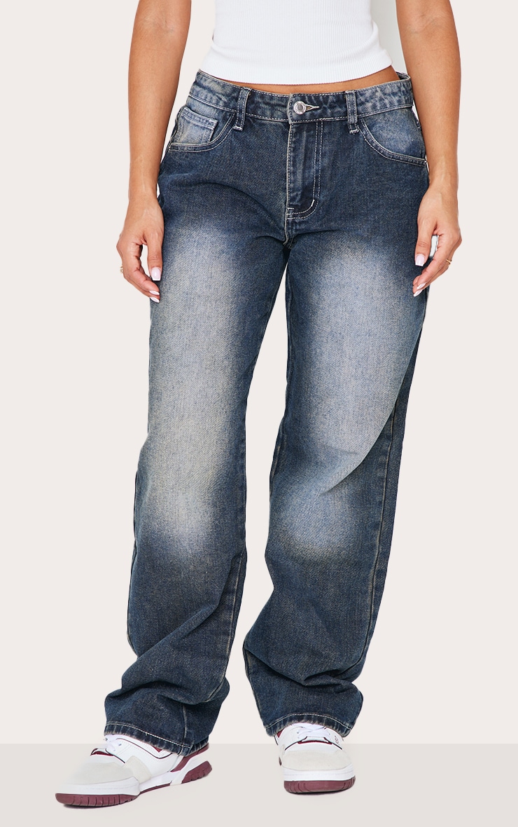 Petite Jean rigide droit gris javelisé effet usé à taille basse image 1
