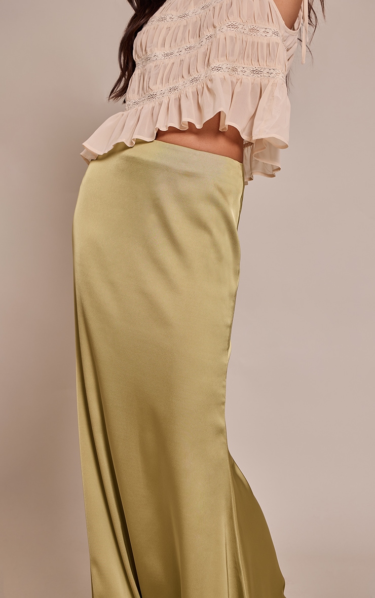 Sage Khaki Satin Floaty Maxi Skirt image 4
