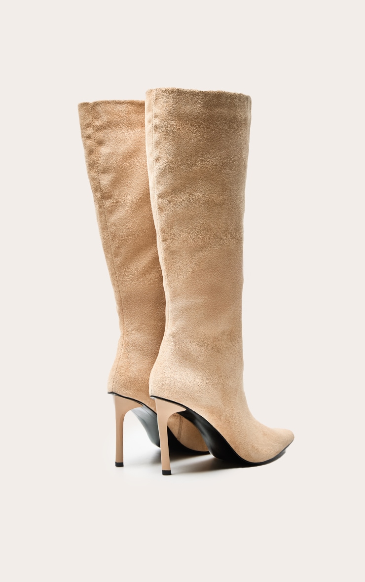 Sand Faux Suede Knee High Stiletto Heeled Boot image 4