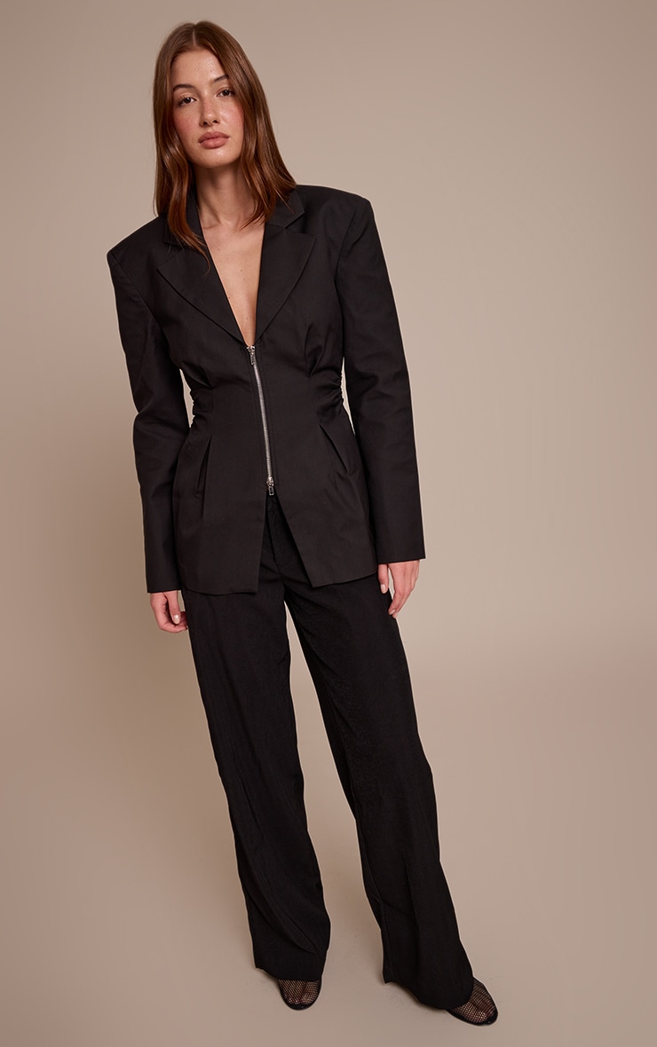 Black Double Zip Cinched Blazer image 3