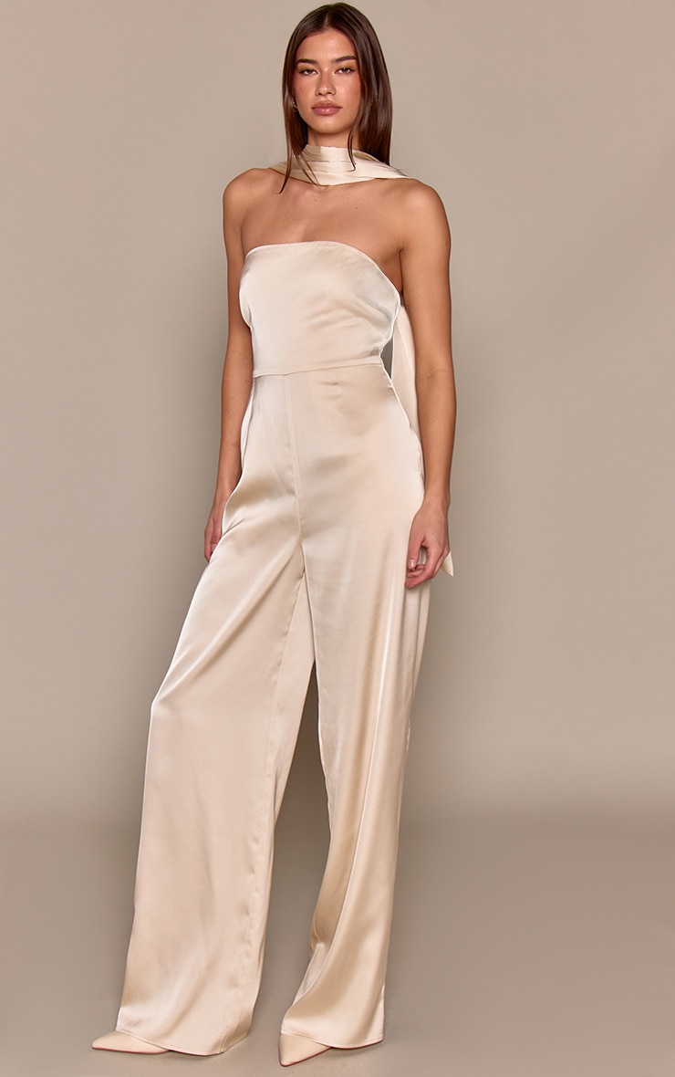 Champagne Satin Bandeau Scarf Detail Jumpsuit image 3
