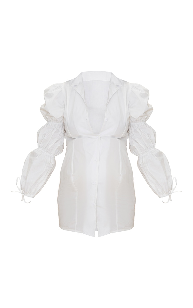 Maternity White Ruched Shirt Dress image 5