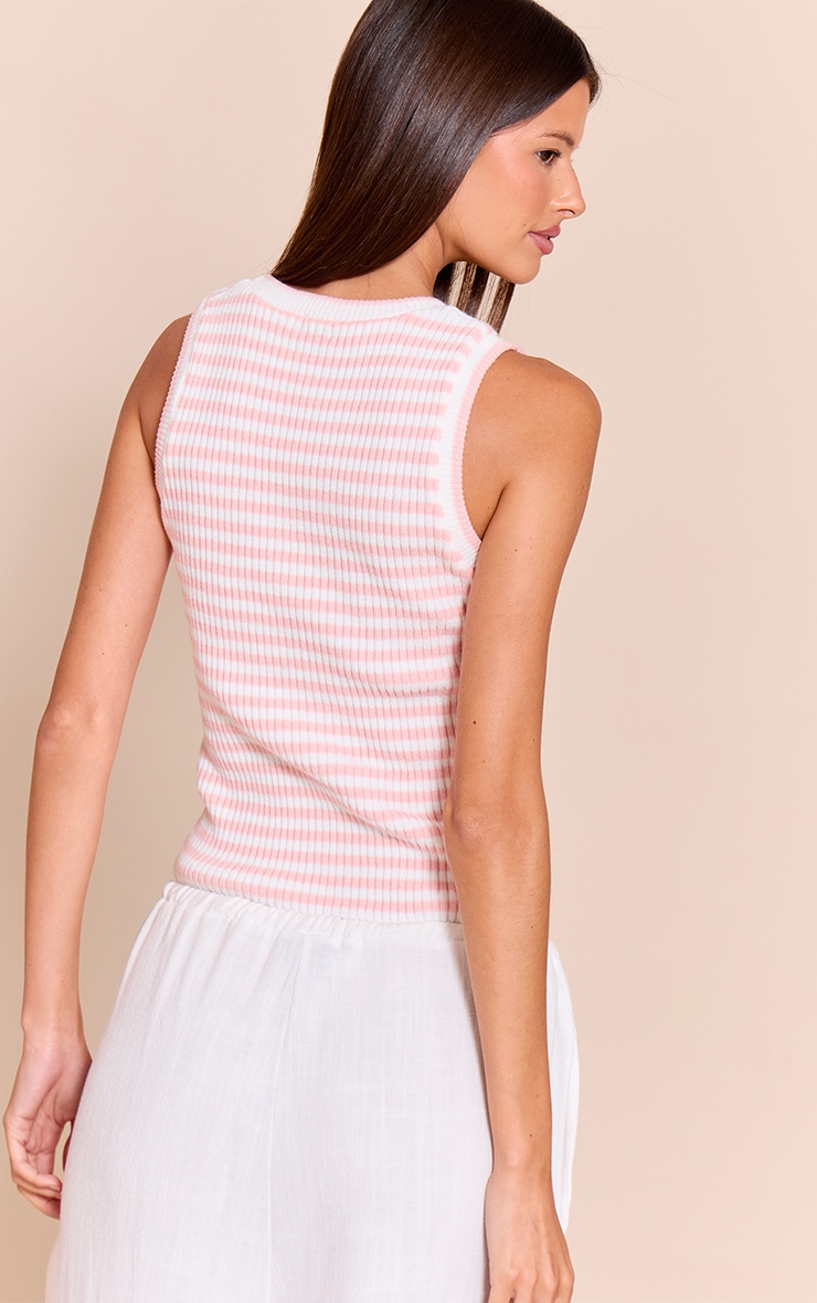 Pink Scooped Neck Striped Ribbed Vest image 2