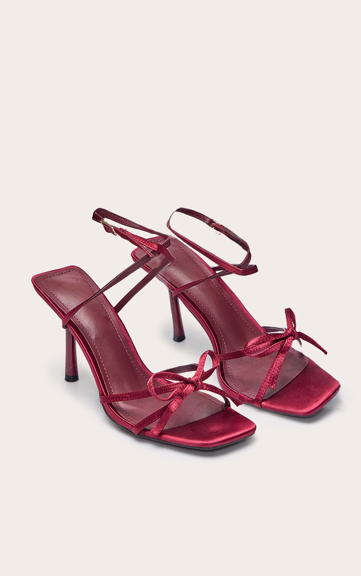 Plum Satin Bow Detail Open Toe Heeled Sandal image 3