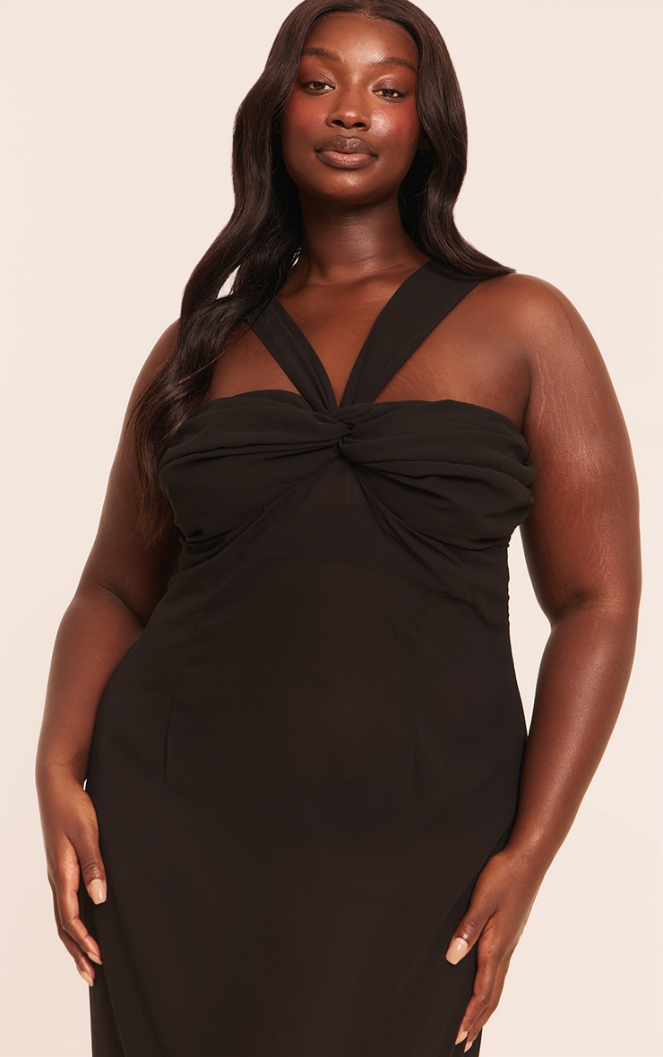 Plus Black Ruched Chiffon Maxi Beach Dress image 4