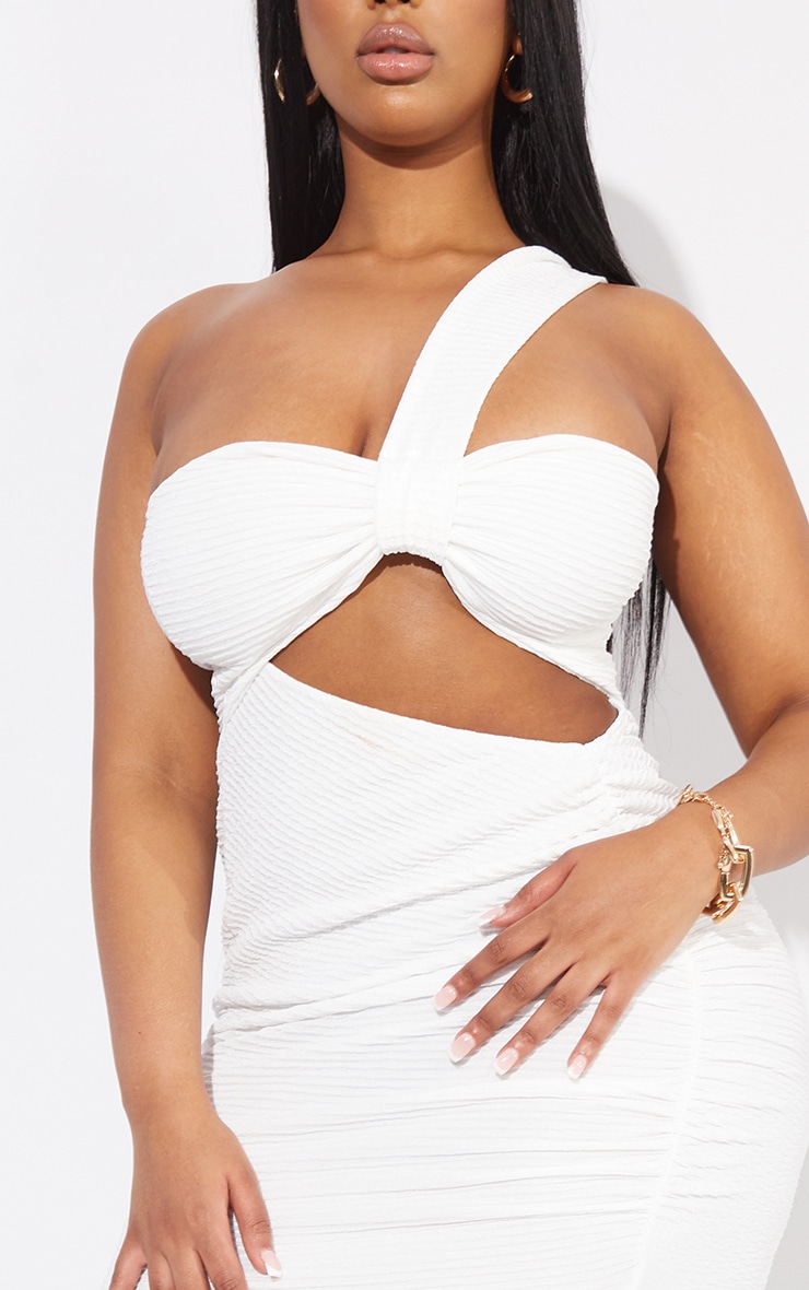 Shape White Textured One Shoulder Cut Out Split Midaxi Dress image 4