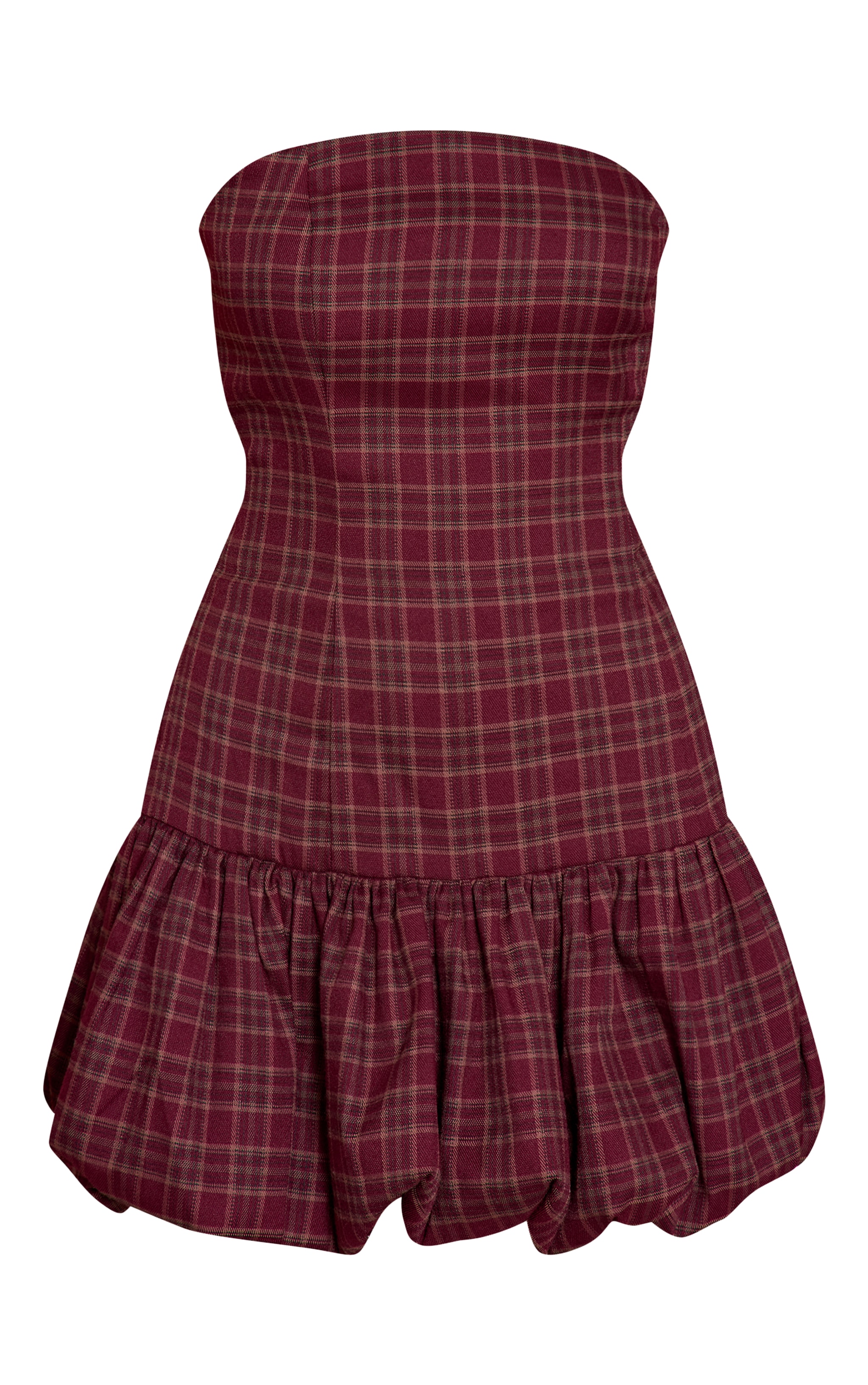 Burgundy Check Bandeau Puffball Dress image 5