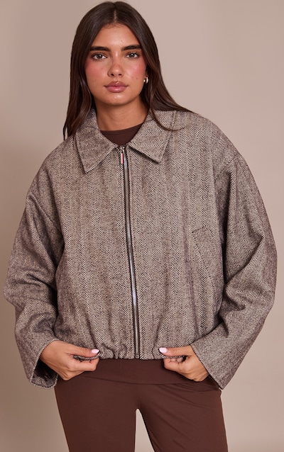 Blouson bomber chocolat à chevrons