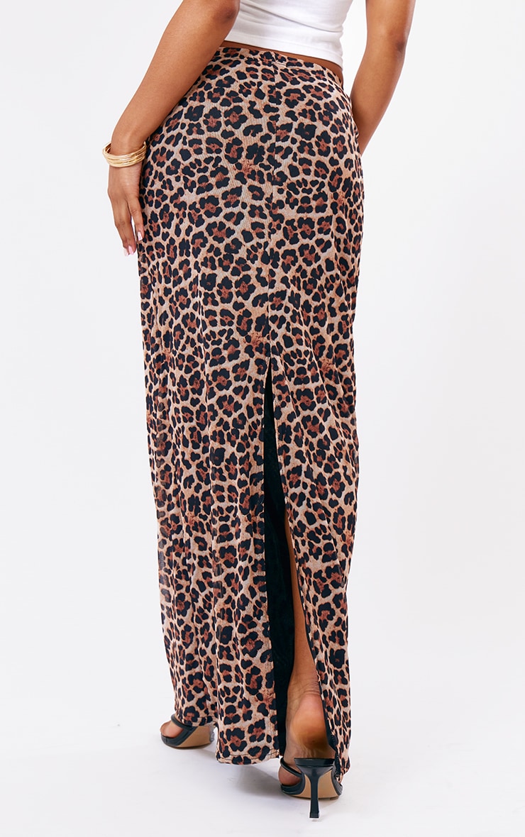 Leopard Printed Lined Mesh Maxi Skirt image 3