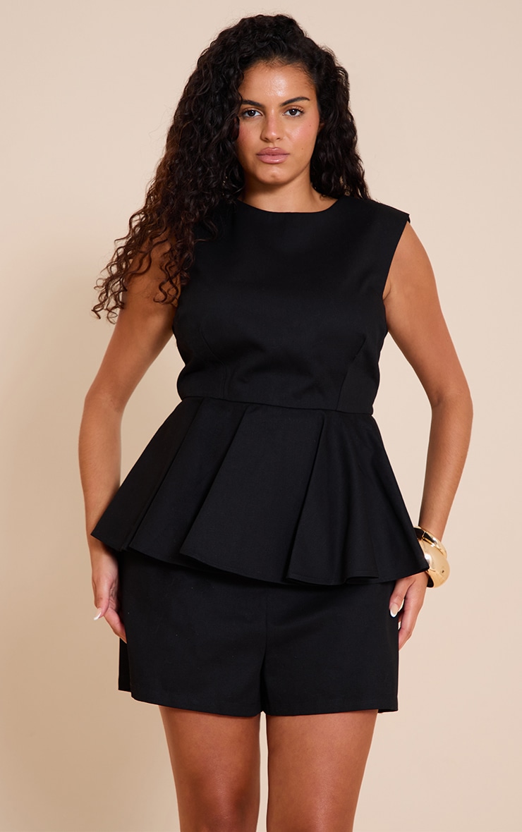 Plus Black Cotton Peplum Skort Peplum Playsuit image 1