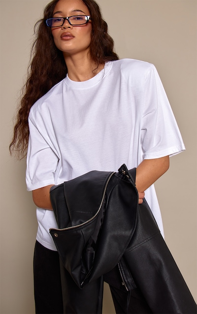 White Shoulder Detail Boxy T-Shirt