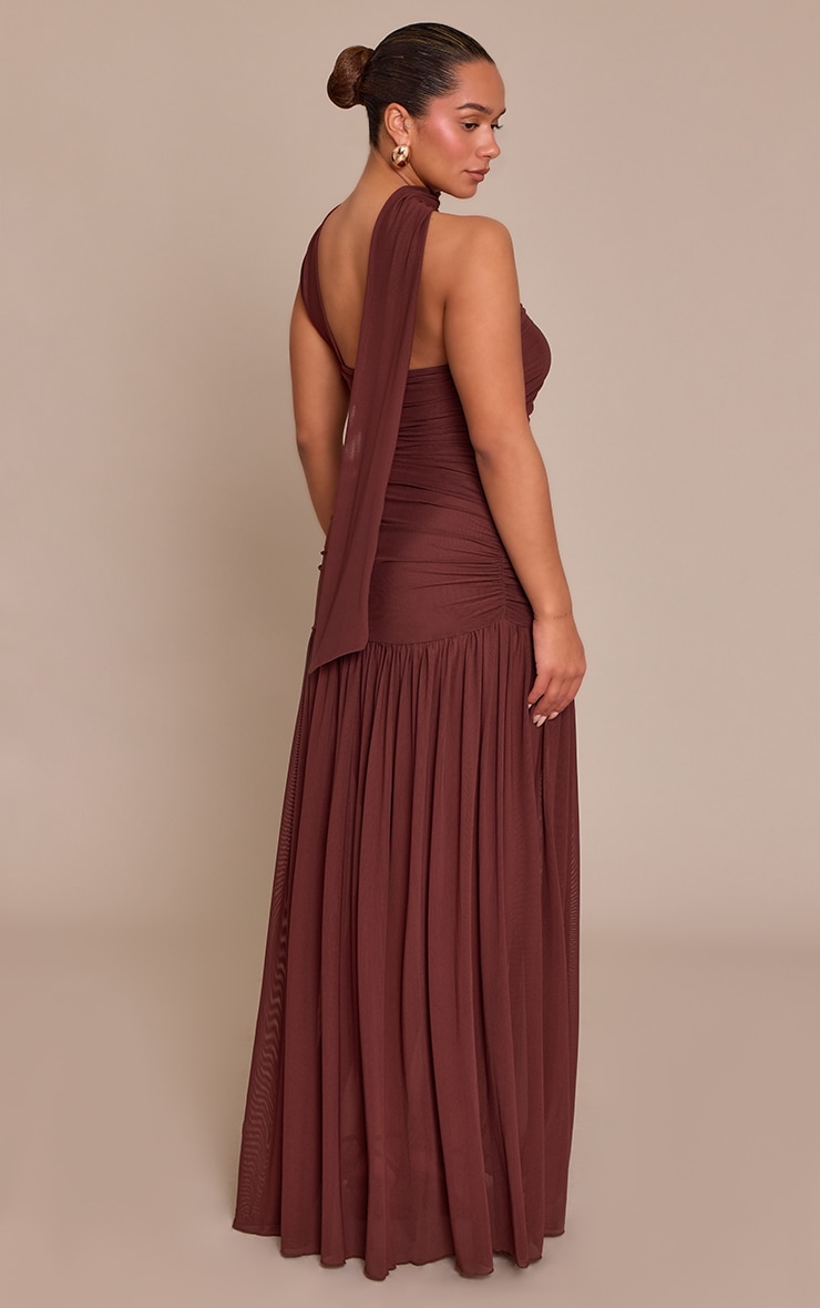 Shape Chocolate Ruched Scarf Dropped Waist Maxi Dress image 2