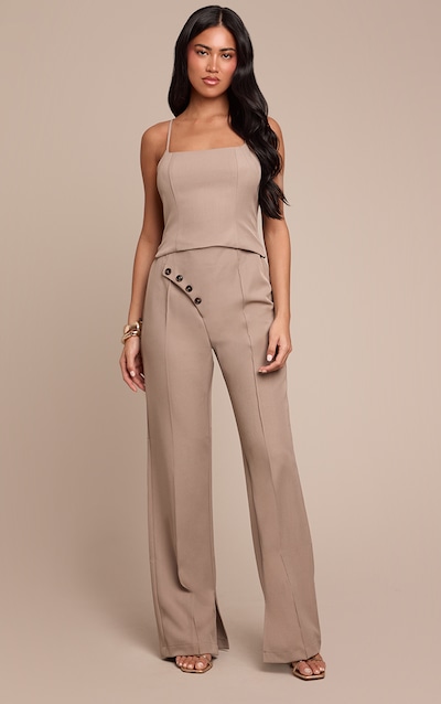 Grey Woven Tailored Button Detail Straight Leg Jumpsuit