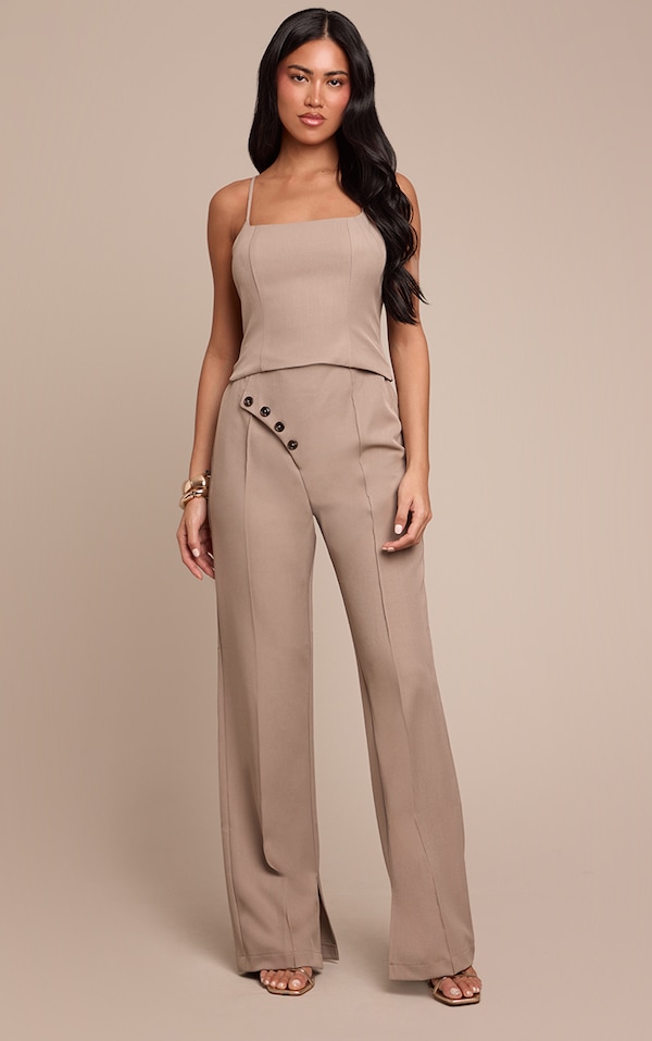 Grey Woven Tailored Button Detail Straight Leg Jumpsuit