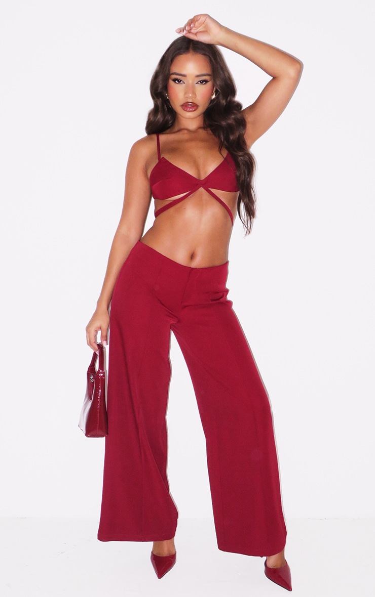 Petite Red Strappy Woven Bralet image 3