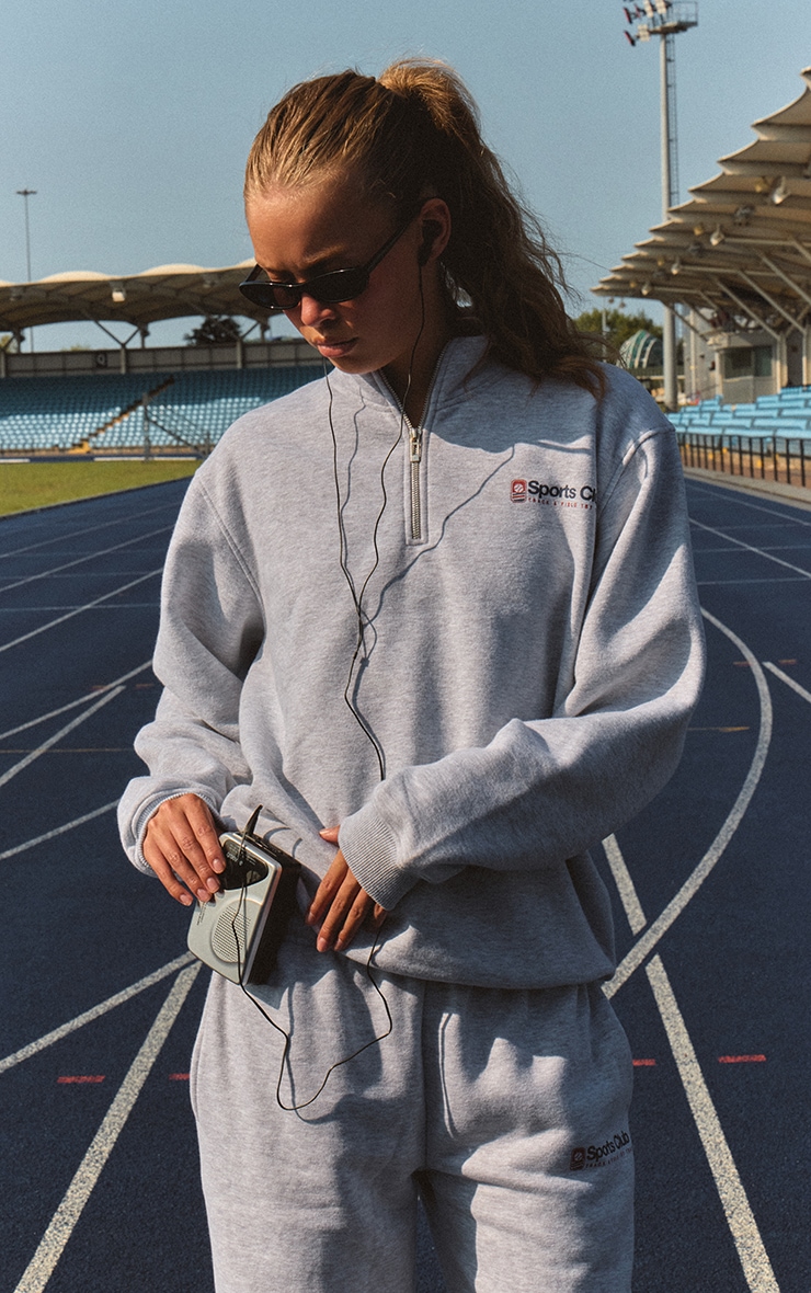 Ash Grey Sporty Club Funnel Neck Zip Sweatshirt image 3