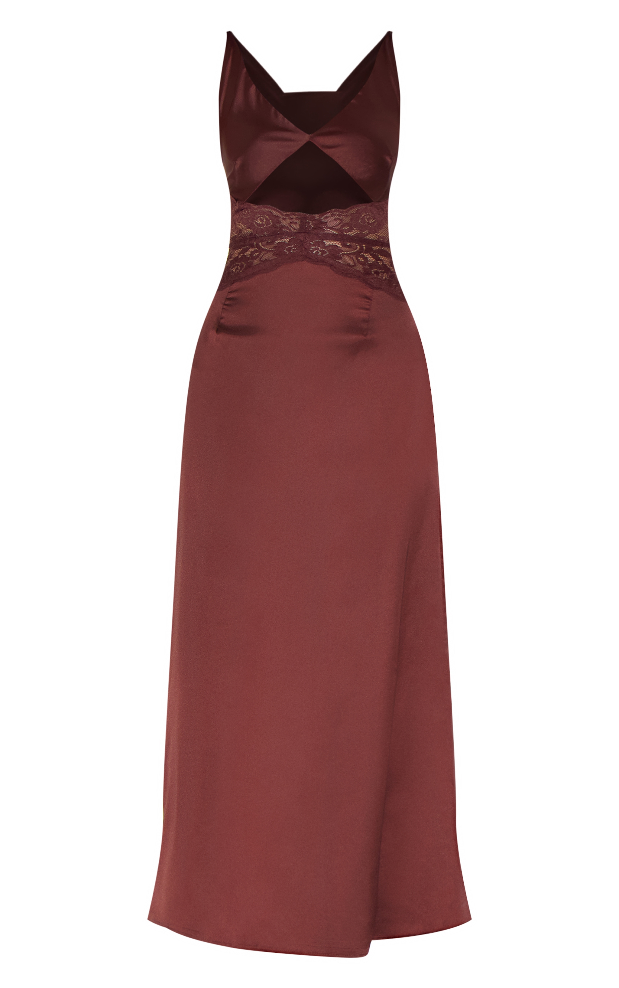 Chocolate Satin Lace Insert Maxi Dress image 5