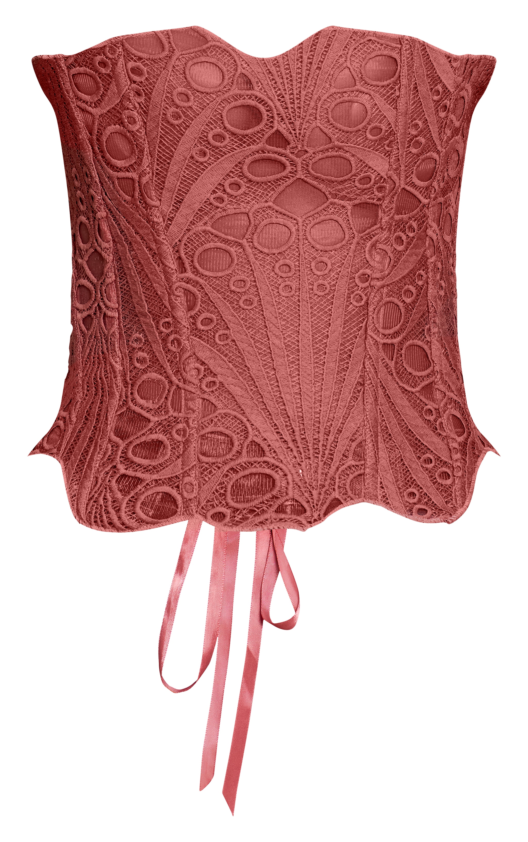 Corset en dentelle texturée vieux rose transparente fleurie image 5