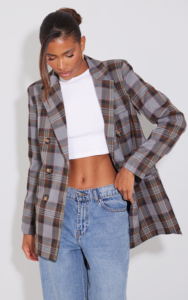 Blue Check Double Breasted Oversized Blazer image 1