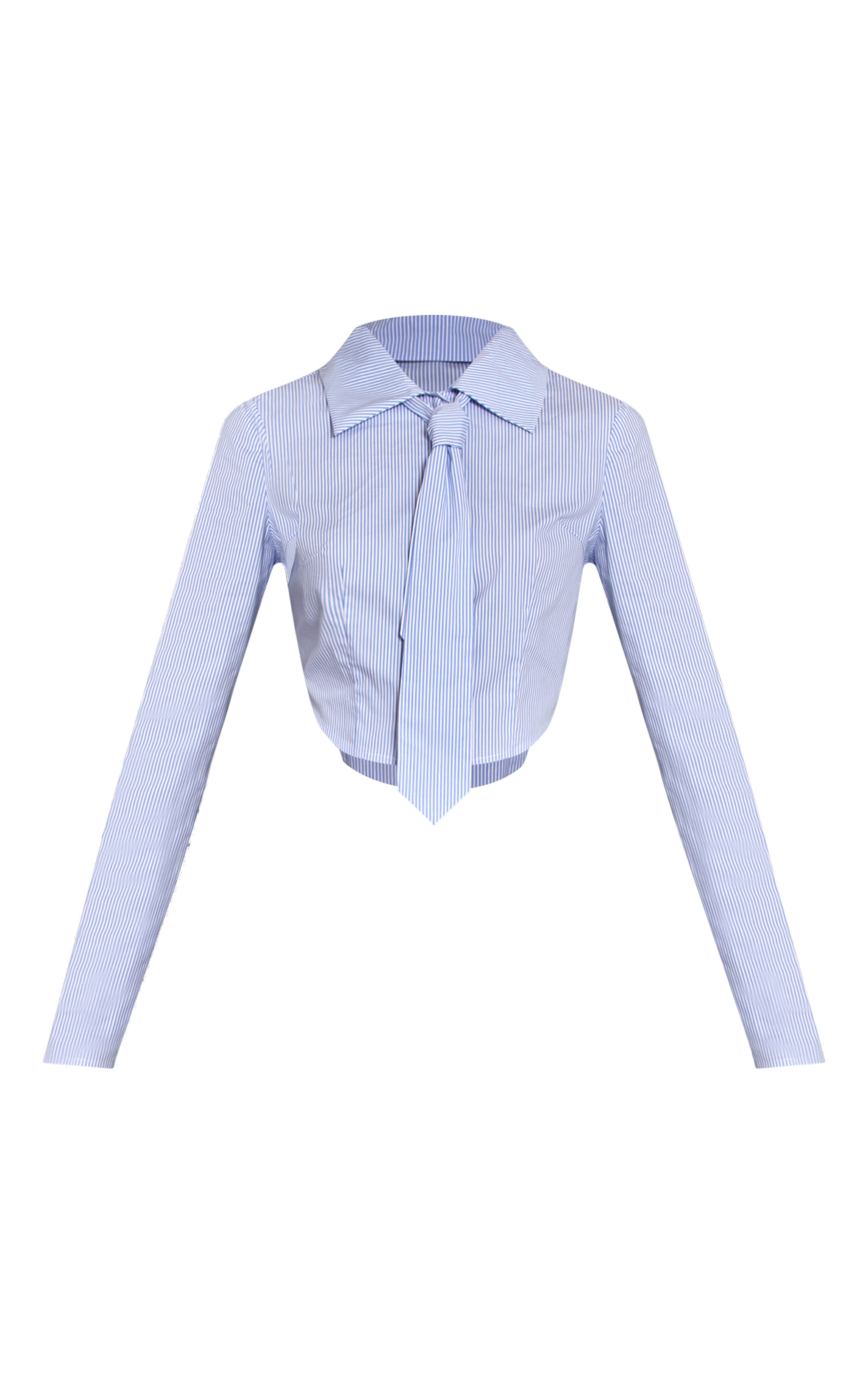 Blue Striped Tie Detail Cropped Shirt  image 5